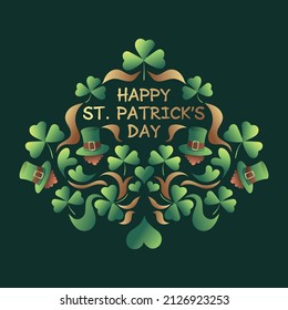 Vector illustration - congratulations on St. Patrick's Day. Shamrock and leprechaun in a traditional hat. 