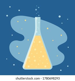 Vector illustration of conical flask. Chemistry laboratory glassware. Back to school element. Vector illustration of science equipment
