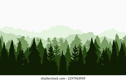 Vector illustration of coniferous forest. Fir trees, pines, spruce, trees, greenery, jungle, mountains, fog, wilds. Beauty of nature concept. Vector line icon for Business and Advertising