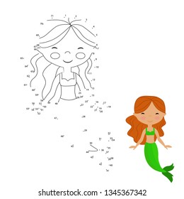 
Vector illustration connect the dots, mermaid. child Game