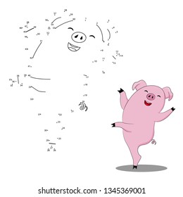 Vector illustration connect the dots, pig. child Game