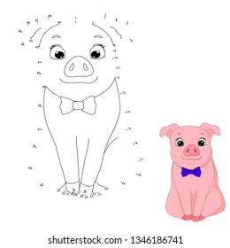 vector illustration, connect the dots, pig