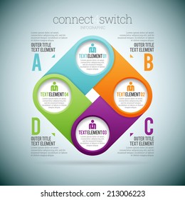 Vector Illustration Of Connect Four 4 Switch Infographic Elements.