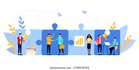 Ilustración vectorial de los elementos de conexión. Concepto de transferencia de conocimientos y competencias en empresas