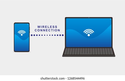 Vector illustration of connection between smartphone and laptop