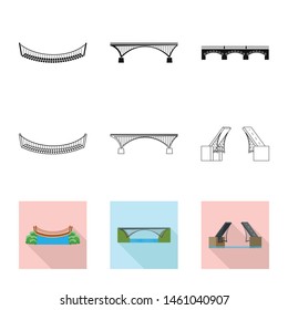 Vector illustration of connection and bridge design icon. Set of connection and side vector icon for stock.