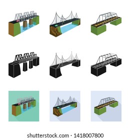 Vector illustration of connection and design icon. Set of connection and side stock vector illustration.