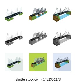 Vector illustration of connection and design symbol. Set of connection and side stock symbol for web.
