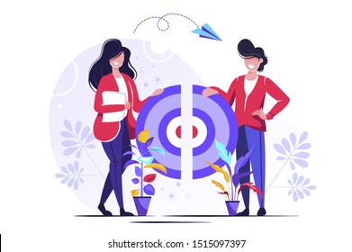 Vector illustration, the connection of the two halves of the target puzzle, teamwork, cooperation