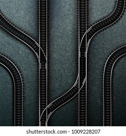 Vector illustration of connections of several railway tracks. Isolated top view