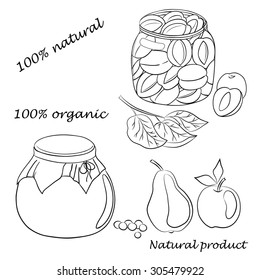 vector illustration of conservation apricot, apple pear