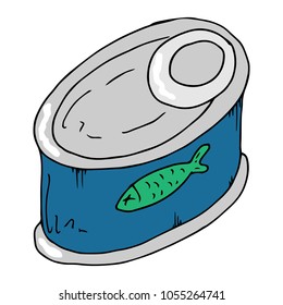 Vector illustration of a conservation. Canned fish. Meat preserves. Doodle. Hand drawn.