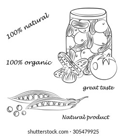 vector illustration of conservation, tomatoes, cucumbers, garlic