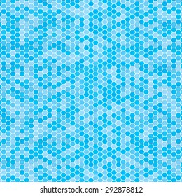 Vector illustration consisting of blue honeycomb tiles. Creative abstract hexagon pixel, tile, mosaic geometric background, banner. Pattern for your kitchen, bathroom, floor, pool, roof.