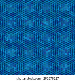 Vector illustration consisting of blue honeycomb tiles. Creative abstract hexagon pixel, tile, mosaic geometric background, banner. Pattern for your kitchen, bathroom, floor, pool, roof.