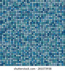 Vector illustration consisting of blue squares tiles. Creative abstract pixel, tile, mosaic geometric background, banner. Pattern for your kitchen, bathroom, floor, pool, roof.