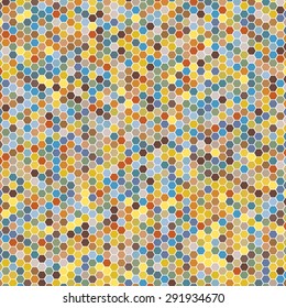 Vector illustration consisting of colorful honeycomb tiles. Creative abstract hexagon pixel, tile, mosaic geometric background, banner. Pattern for your kitchen, bathroom, floor, pool, roof.