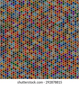 Vector illustration consisting of colorful honeycomb tiles. Creative abstract hexagon pixel, tile, mosaic geometric background, banner. Pattern for your kitchen, bathroom, floor, pool, roof.