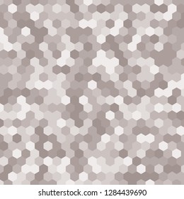Vector illustration consisting of grey honeycomb tiles. Creative abstract hexagon pixel, tile, mosaic geometric background, banner. Pattern for your kitchen, bathroom, floor, pool, roof.