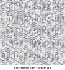 Vector illustration consisting of grey honeycomb tiles. Creative abstract hexagon pixel, tile, mosaic geometric background, banner. Pattern for your kitchen, bathroom, floor, pool, roof.