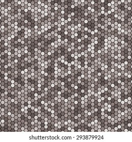 Vector illustration consisting of grey honeycomb tiles. Creative abstract hexagon pixel, tile, mosaic geometric background, banner. Pattern for your kitchen, bathroom, floor, pool, roof.