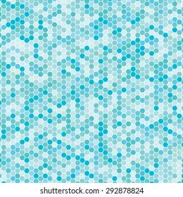 Vector illustration consisting of light blue honeycomb tiles. Creative abstract hexagon pixel, tile, mosaic geometric background, banner. Pattern for your kitchen, bathroom, floor, pool, roof.