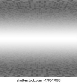 Vector illustration consisting of perspective grey circles tiles. Creative abstract dots pixel, tile, mosaic geometric background, banner. Pattern for your kitchen, bathroom, floor, pool, roof.