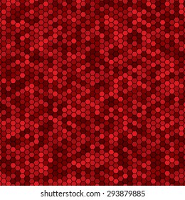 Vector illustration consisting of red honeycomb tiles. Creative abstract hexagon pixel, tile, mosaic geometric background, banner. Pattern for your kitchen, bathroom, floor, pool, roof.