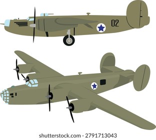 Vector illustration of a Consolidated B-24 Liberator Bomber aircraft, isolated