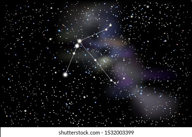Vector illustration of the constellation Aquila (Eagle) on a starry black sky background. The astronomical cluster of stars in the constellation on the celestial equator and in the milky way