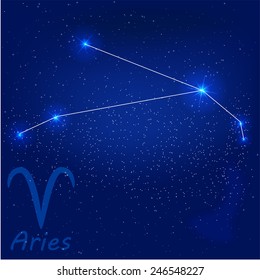 vector illustration of constellation aries on a blue background