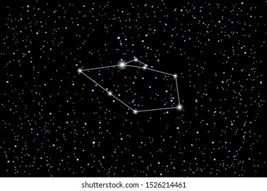 Vector illustration of the constellation Auriga (Charioteer) on a starry black sky background. She-goat Amalthea and Haedi (the Kids) is a asterism of the constellation.Mystical character in mythology