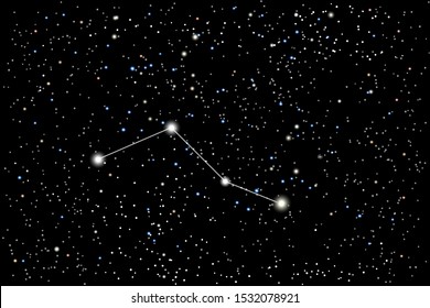 Vector illustration of the constellation Caelum (chisel) on a starry black sky background. The astronomical cluster of stars in the Southern Celestial Hemisphere