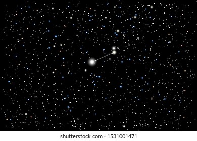 Vector illustration of the constellation Canis Minor (Lesser Dog) on a starry black sky background. The astronomical cluster of stars in the constellation in the northern celestial hemisphere. 