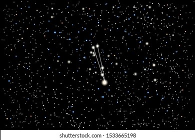 Vector illustration of the constellation Circinus (Compass) on a starry black sky background. The astronomical cluster of stars in the Southern Celestial Hemisphere