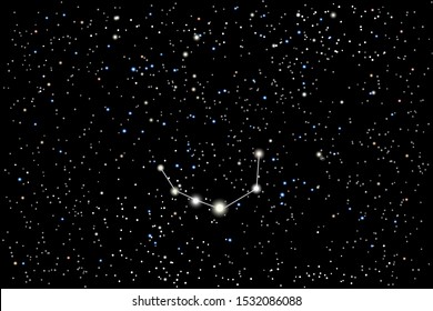 Vector illustration of the constellation Corona Borealis (Northern Crown) on a starry black sky background. The astronomical cluster of stars in the constellation in the northern celestial hemisphere.