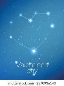 Vector illustration. A constellation in the form of a heart on the background of the night sky and the inscription Valentine's Day.