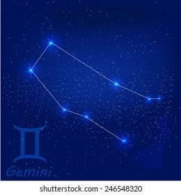 vector illustration of constellation Gemini on a blue background 