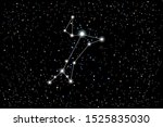 Vector illustration of the constellation Great Dog on a starry black sky background. Bright star Sirius in the constellation Canis Major. The astronomical cluster of stars in the southern hemisphere
