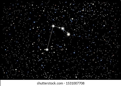 Vector illustration of the constellation Microscopium (Microscope) on a starry black sky background. The astronomical cluster of stars in the Southern Celestial Hemisphere 