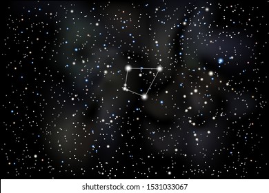 Vector illustration of the constellation Norma (carpenter's square) on a starry black sky background. The astronomical cluster of stars in the Southern Celestial Hemisphere and in the milky way