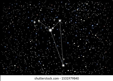 Vector illustration of the constellation Octans (Octant) on a starry black sky background. The astronomical cluster of stars in the Southern Celestial Hemisphere