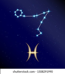 Vector illustration of constellation Pisces horoscope astrological system of predictions and scientific mystic