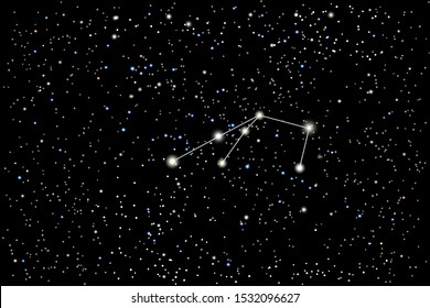 Vector illustration of the constellation Sculptor on a starry black sky background. The astronomical cluster of stars in the Southern Celestial Hemisphere