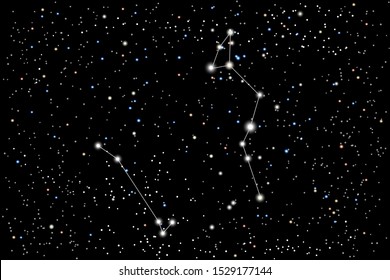 Vector illustration of the constellation Serpens (Snake) on a starry black sky background. The astronomical cluster of stars in the constellation straddling the celestial equator. 