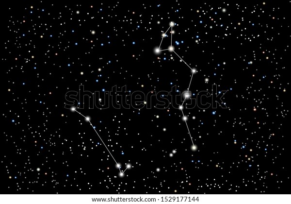 Vector\
illustration of the constellation Serpens (Snake) on a starry black\
sky background. The astronomical cluster of stars in the\
constellation straddling the celestial equator.\
