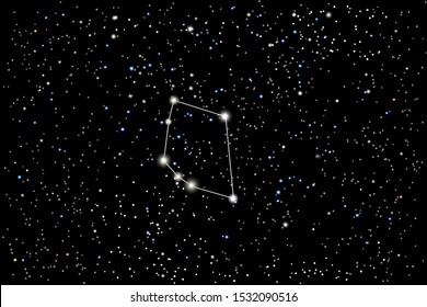 Vector illustration of the constellation Sextans (Sextant) on a starry black sky background. The astronomical cluster of stars in the constellation in equatorial sector of the sky