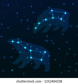 vector illustration of the constellation Ursa Major and Ursa Minor. stars in the night sky. constellation scheme.