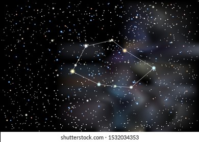 Vector illustration of the constellation Vela (Sails) on a starry black sky background. The astronomical cluster of stars in the Southern Celestial Hemisphere and in the milky way