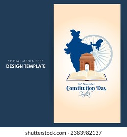 Vector illustration of Constitution Day of India social media feed template written hindi text means Constitution day 